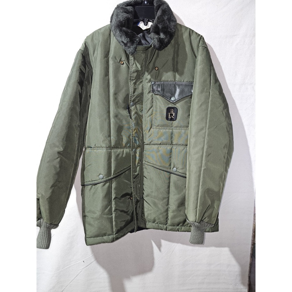 VTG RefrigiWear Men Size L Olive Green Sherpa Collar Insulated Jacket (USED)